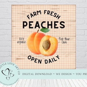 Farm Fresh Peaches Design, Znak Peaches, Wystrój domu wiejskiego, Znak kuchenny, Znak letniego wieńca, Wydruk cyfrowy, PNG, POBIERANIE CYFROWE