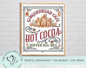 8 x 10 inch, Gingerbread Cafe-print, bord met warme chocolademelk, vakantie digitale print, bord cacaoreep, INSTANT DIGITALE DOWNLOAD
