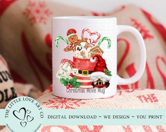 Hot Chocolate Christmas Movie Gnome Mug Design - Holidays Sublimation Design, Mug Transfer, Hot Cocoa Mug, PNG, Instant Digital Download