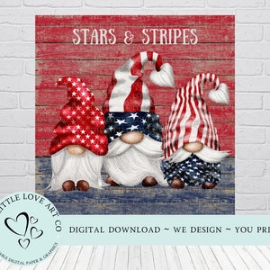 Gnomes patriotiques Stars & Stripes signe signe, décoration 4 juillet, États-Unis 4 juillet panneaux de plateau à plusieurs niveaux, panneaux en bois rustiques, téléchargement numérique