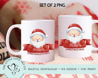 Diseño de sublimación de taza navideña de Papá Noel, taza infantil de Nochebuena (descarga digital)
