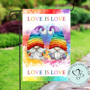 Regenboogkabouters vlag PNG, liefde is liefde, zomertuin vlag sublimatie, tuindecor, regenboogkabouter, vlag Gnome Pride, instant digitale download