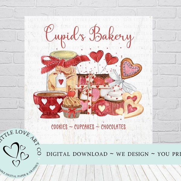 Valentine Cupid's Bakery Sign, Cupid's Bakery Valentine Treats  Design, Tiered Tray Sign, Rustic Wood Sign, INSTANT DIGITAL DOWNLOAD