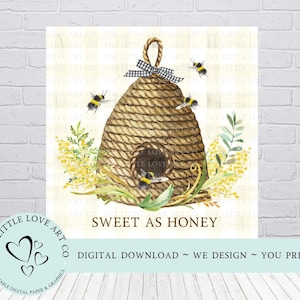 Bee Hive Design, Honey Bees, Sweet As Honey, Spring Farmhouse Decor, Printable PNG, Decoupage Scrapbook Paper, DIGITAL DOWNLOAD