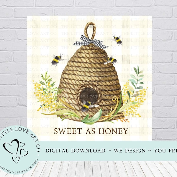 Bee Hive Design, Honey Bees, Sweet As Honey, Spring Farmhouse Decor, Printable PNG, Decoupage Scrapbook Paper, DIGITAL DOWNLOAD
