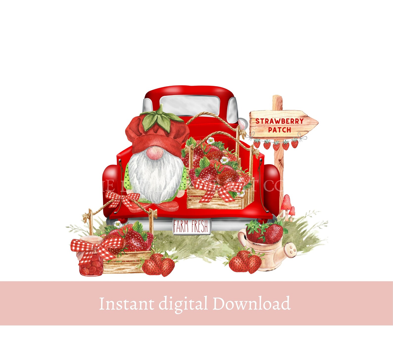 Strawberry Patch Gnome Truck Design Red Truck Png Spring | Etsy