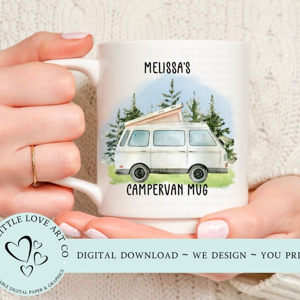 Campervan Mug Sublimation Design, PNG, Mug Transfer Design, Camping Mug, Motorhome Mug, Personalised Mug, Instant Digital Download