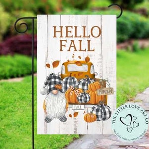 Hello Fall Gnome Pumpkin Truck Garden Flag, Autumn Fall Decor Yard Flag PNG, Pumpkin Gnome Sublimation Design, Instant Digital Download