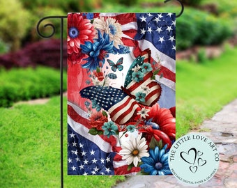 4th of July Butterfly Garden Flag Sublimation Design, Patriotic Flag, Independence Day Yard Decor, USA Porch Flag, DIGITAL DOWNLOAD