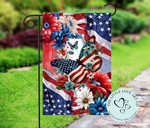 4th of July Butterfly Garden Flag Sublimation Design, Patriotic Flag, Independence Day Yard Decor, USA Porch Flag, DIGITAL DOWNLOAD