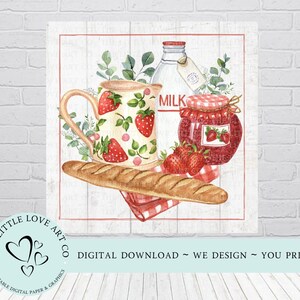 Farmhouse Breakfast Strawberries Design, Strawberry Jug, Rustic Farmhouse Decor, Summer Home Decor, Printable, PNG, DIGITAL DOWNLOAD