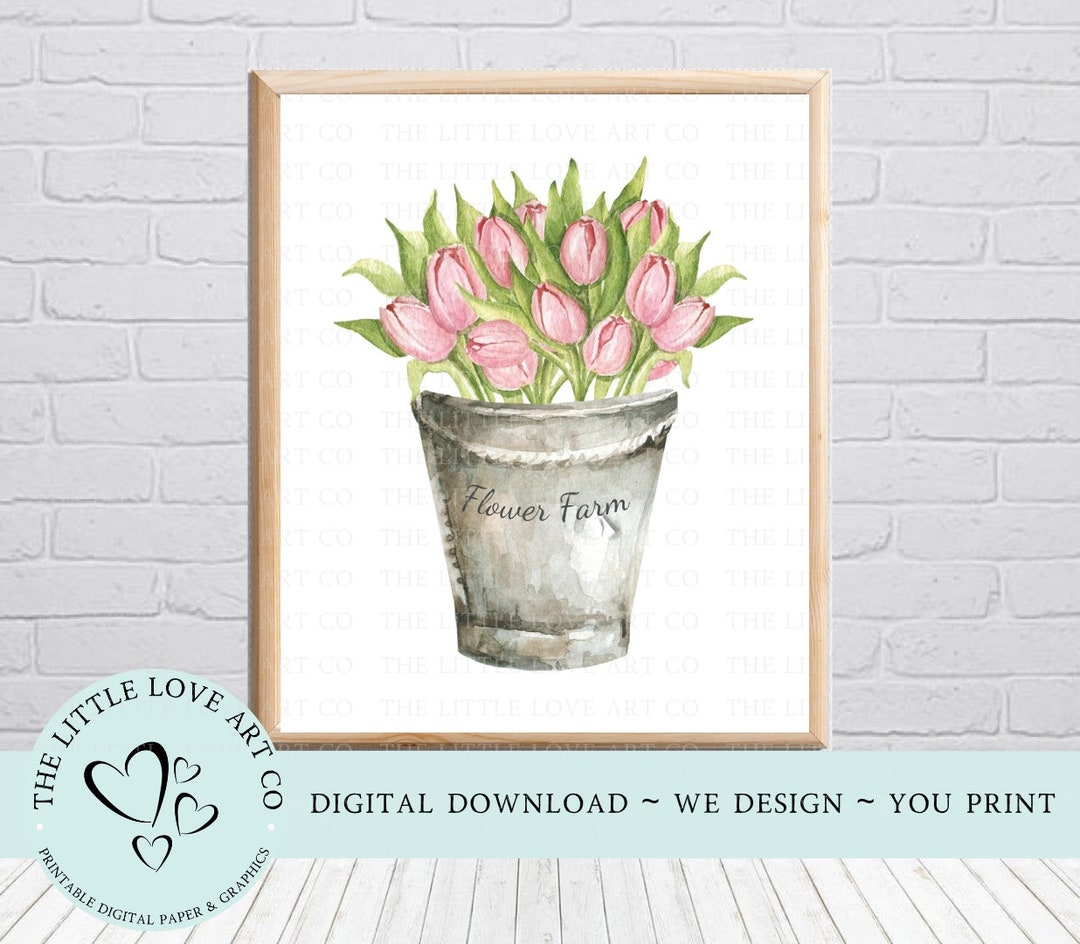 Flower Farm Pink Tulips Spring Wall Art Print, Spring Decor, Farmhouse ...
