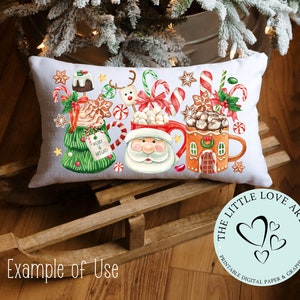 Cacao caliente y pan de jengibre Navidad lumbar almohada cubierta PNG diseño, lindas tazas de Navidad, diseño de almohada, 17 x 10 pulgadas, DESCARGA DIGITAL