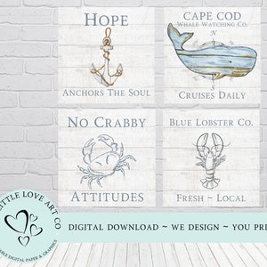 Mini enseigne Cape Cod, décoration d'été, mini enseigne d'été, Anchor Whale Crab Beach PNG, papier numérique, TÉLÉCHARGEMENT NUMÉRIQUE