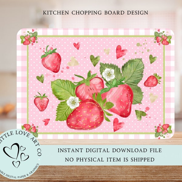 Strawberry Strawberries Kitchen Cutting Board Design, Kitchen Chopping Board, PNG, Tempered Glass Board Design, Instant Digital Download