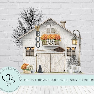 Halloween Barn, Spooky Farmhouse, Halloween Sublimation Design, Farmhouse Holidays, Fall Barn, Instant Digital Download