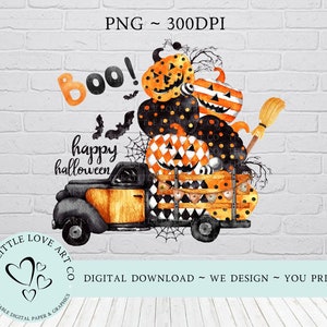 Happy Halloween zwart oranje pompoentruck PNG, Halloween-sublimatieontwerp, Halloween-ontwerp, Halloween-clipart, instant digitale download