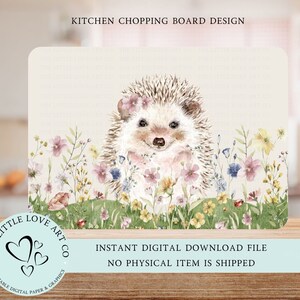 Egel in het voorjaar wilde bloemen keuken snijplank ontwerp, lente egel bloemen keuken snijplank, png, instant digitale download