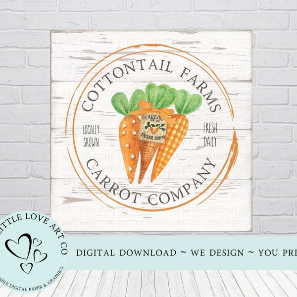 Cottontail Farms Carrot Co. Sign, Easter Bunny Carrot Sign Design, Easter Decor, Tiered Tray Sign, Rustic Wood, INSTANT DIGITAL DOWNLOAD