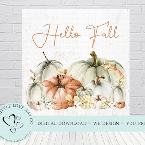 Hello Fall Pumpkin Sign Design ~ Farmhouse Decor, Pastel Pumpkin, Plaque Design, Fall Printable PNG, Decoupage ,DIGITAL DOWNLOAD