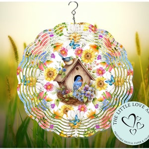 Nid d'oiseau, conception de sublimation d'éolienne florale lumineuse printanière, nid d'oiseau, conception de toupie florale, PNG, décoration de jardin, téléchargement immédiat