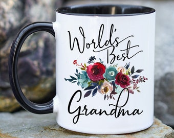 Worlds Best Grandma Mug, Mug for Grandma, Gifts for grandma, Pregnancy Reveal Mug, Floral Mug, Gifts for her, Grandma Mug, Mug with saying