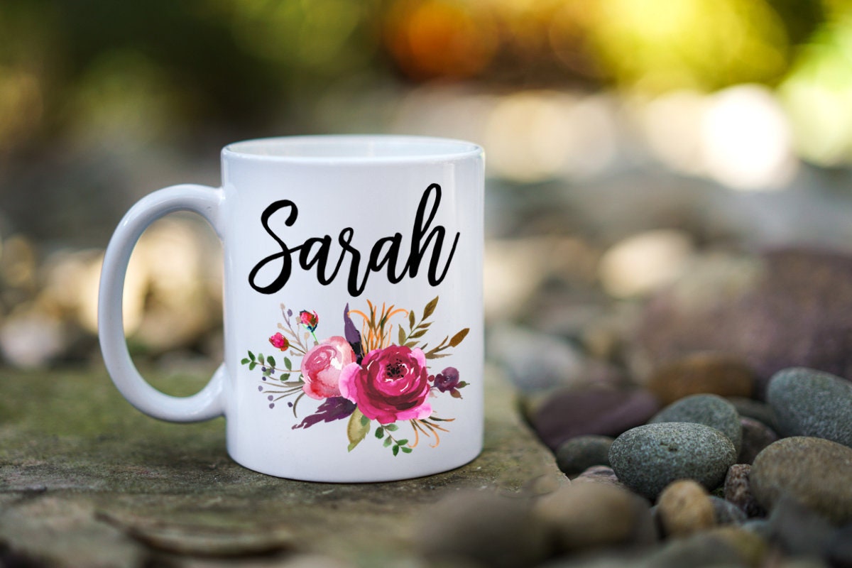 Floral Name Mug Custom Personalized Mug Monogram Mugs Gift Etsy
