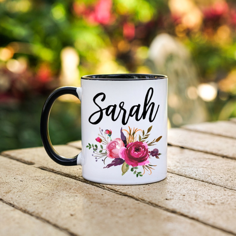 Floral Name Mug Custom Personalized Mug Monogram Mugs Gift Etsy