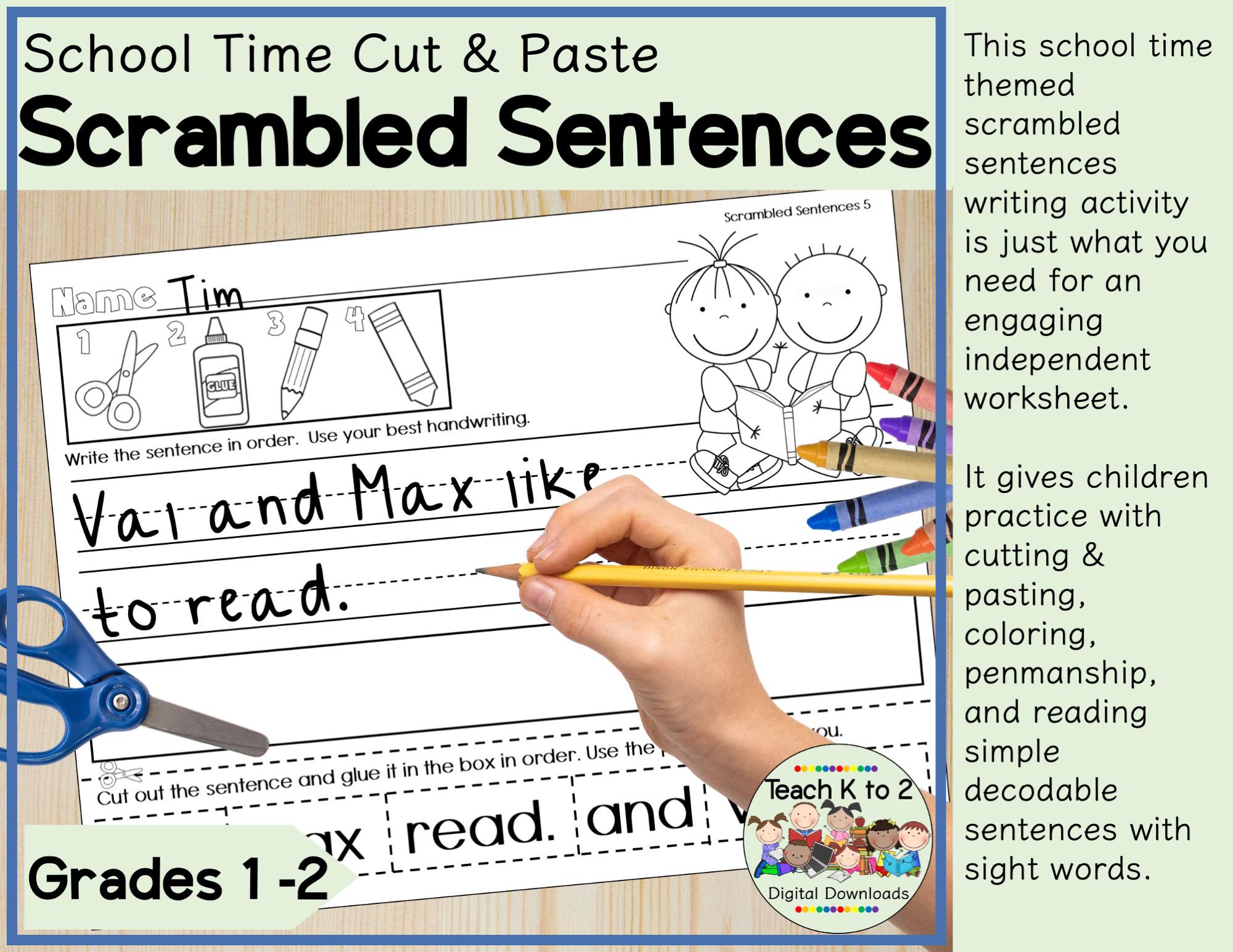Back to School Scrambled Sentences Cut and Paste Writing Activity for ...