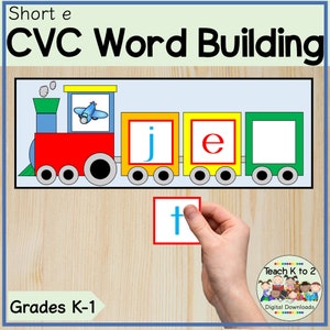CVC Trains Word Building Activity for Kindergarten or First Grade Small Group Lessons or Literacy Centers/Tap and Spell Words With Short e