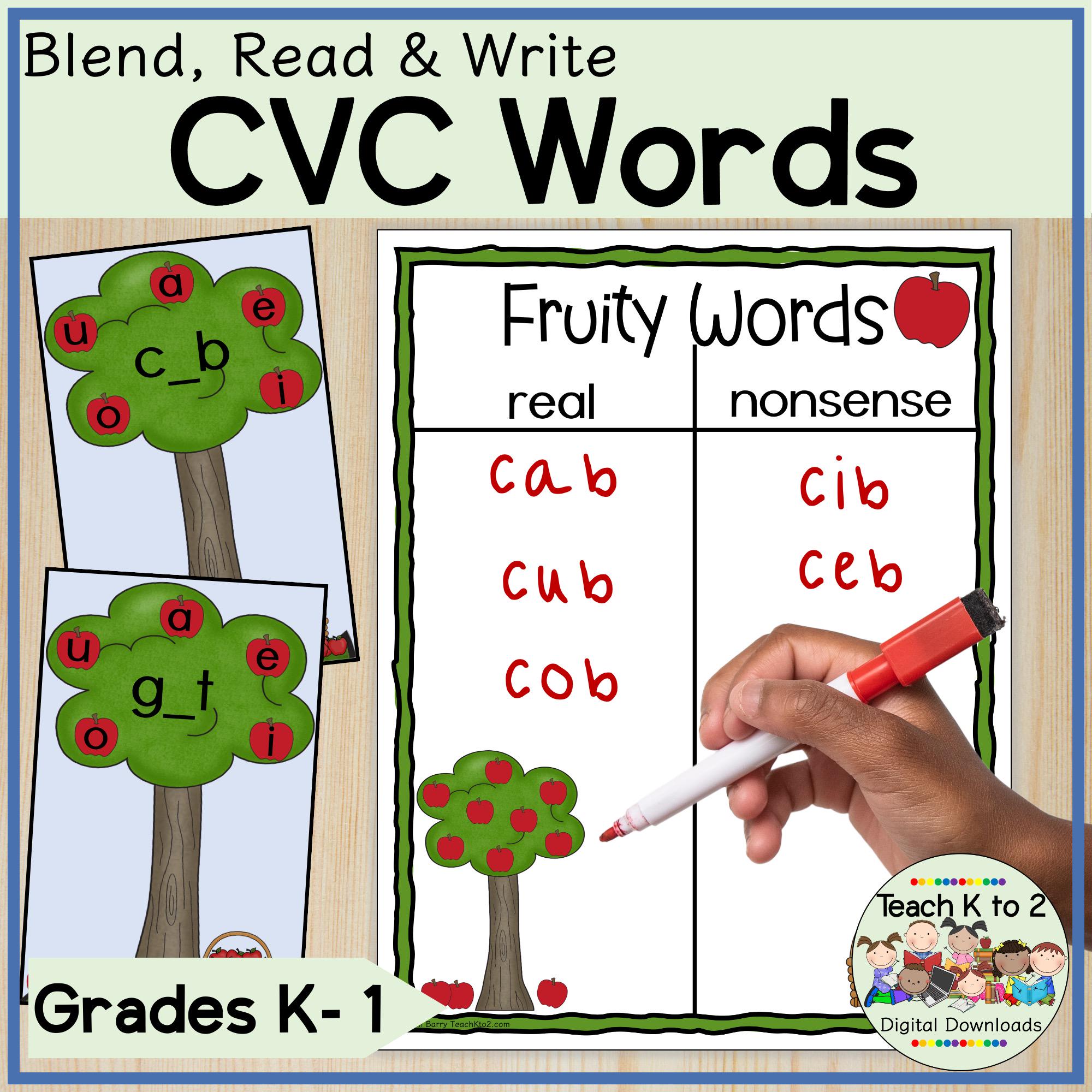 Blend, Read, Write Real and Nonsense CVC Words for Kindergarten or ...