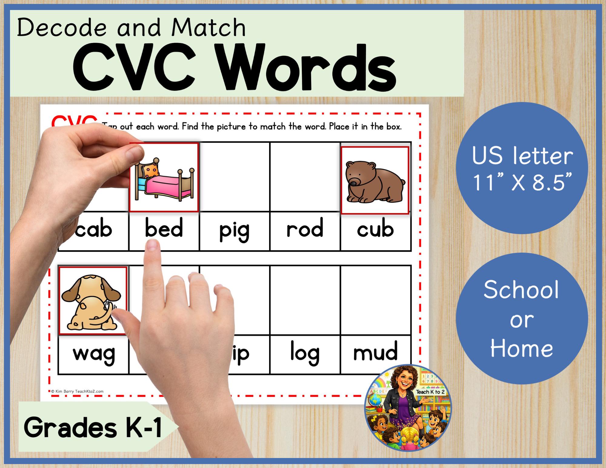 CVC Decode & Match Pictures | Word Mats | Grades K-1 Literacy Center ...