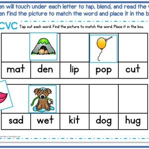 CVC Decoding and Picture Matching Word Mats for Grades K-1 Literacy ...