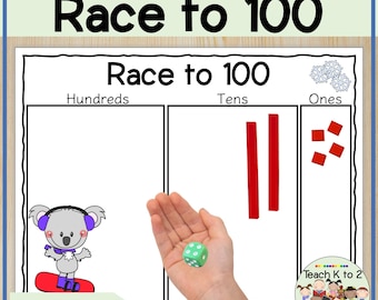 Winter Race to 100 Place Value Game for First or Second Grade January Math Centers/Tens and Ones Trading Game for Grade 1 or 2/Homeschool