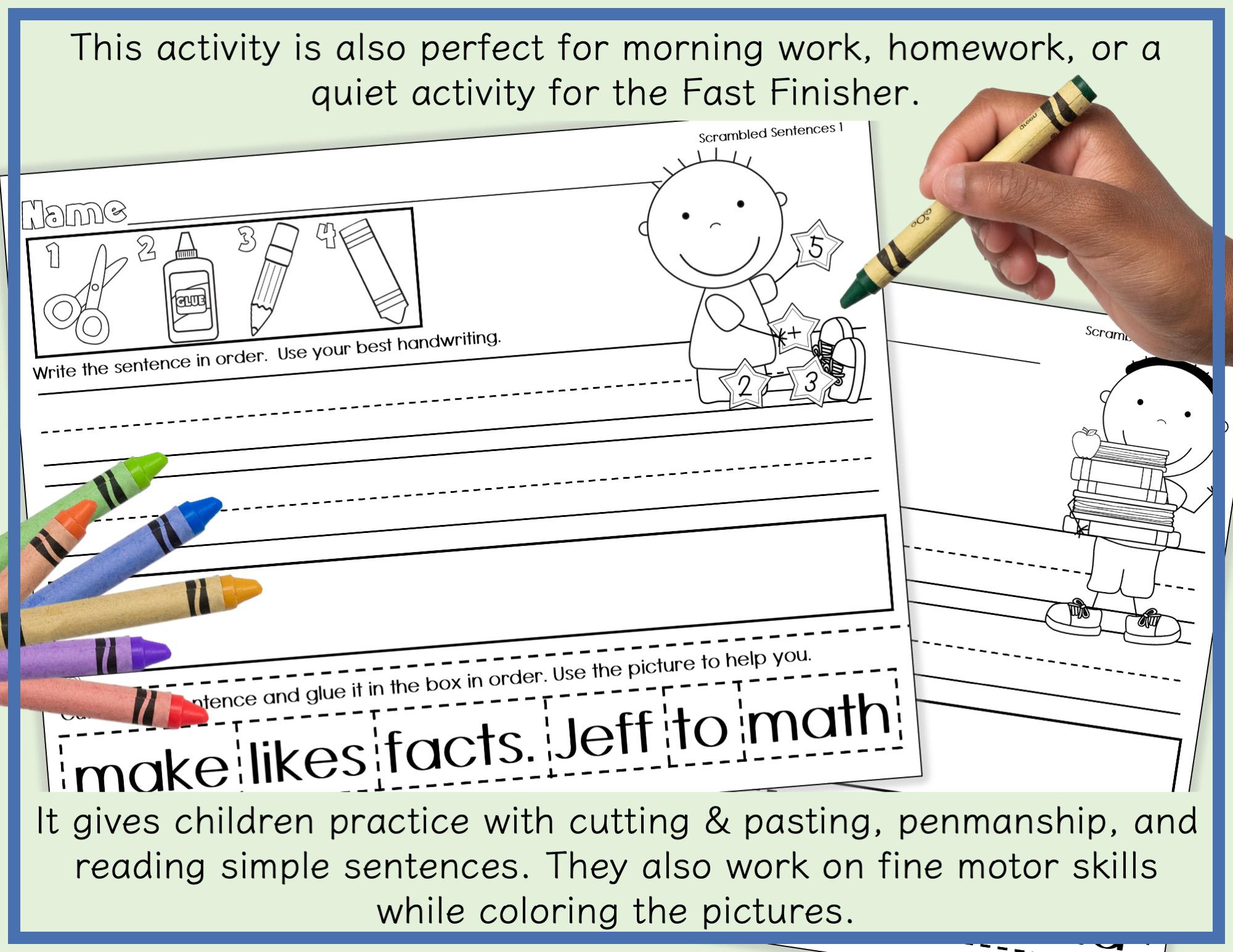 Back to School Scrambled Sentences Cut and Paste Writing Activity for ...