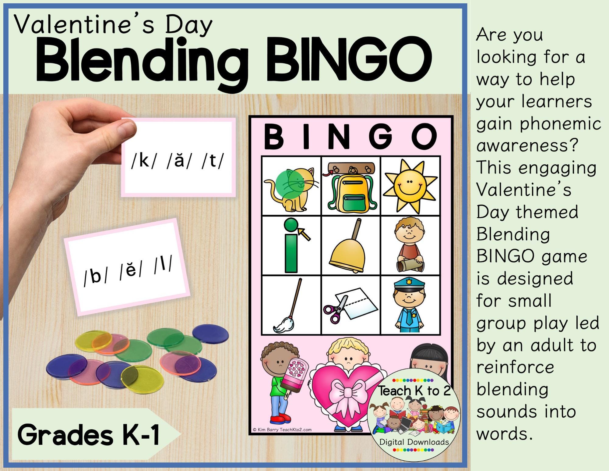 Blending BINGO Phonemic Awareness Valentine's Day Themed Game for ...