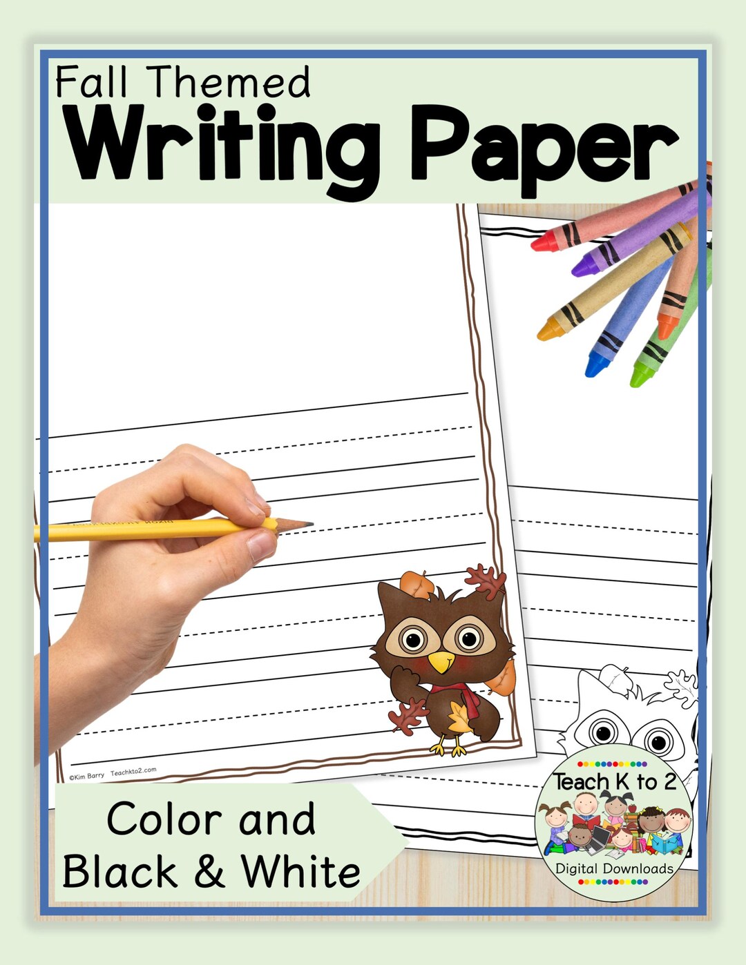 Fall Themed Primary Lined Writing Paper Differentiated for Kindergarten ...