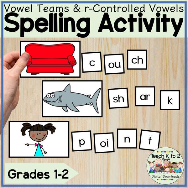 Spell-a Word Vowel Teams/R-Controlled Vowels/Word Building/Spelling/Literacy Center/Tapping/Decoding/Segmenting/Homeschool/Print and Learn