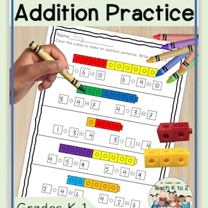 Addition With Connecting Cubes | Kindergarten First Grade Math Centers | Addition Practice Worksheets | Fact Families | Turn Around Facts