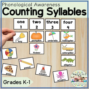 Counting Syllables Activity and Worksheets for Grades K-1/Literacy Center/Science of Reading/Phonological Awareness/Small Group Instruction