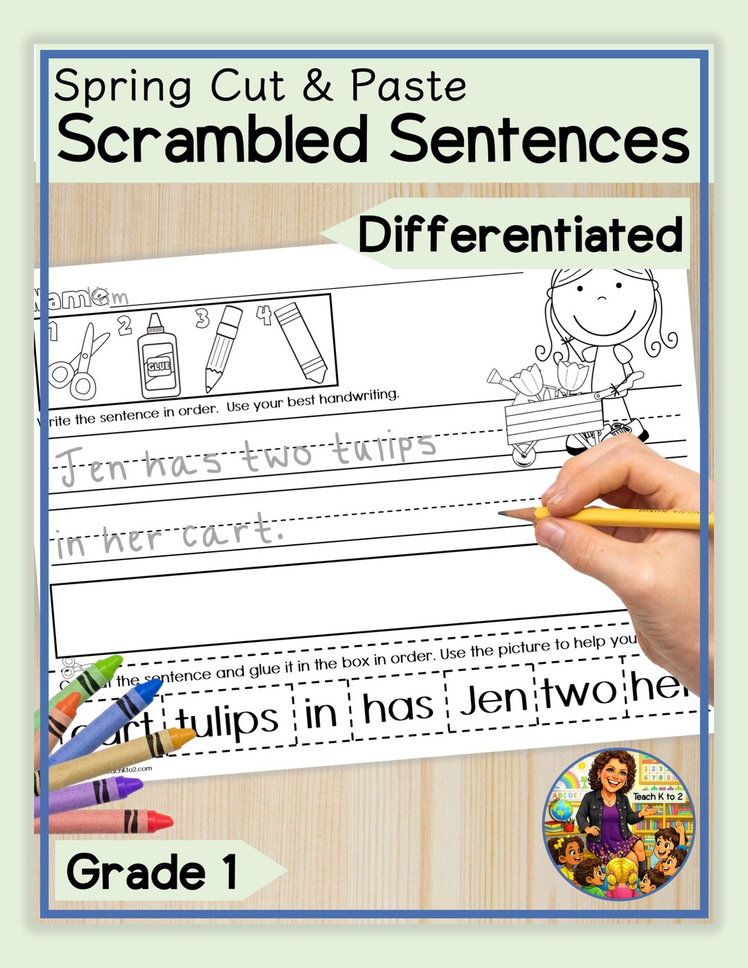 Scrambled Sentences Cut & Paste | First Grade Spring Fluency Worksheets ...