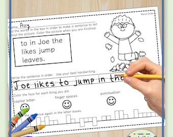 Fall Fun Scrambled Sentences Worksheets | First Grade Word Order | Homeschool Writing Fluency | Instant Download | Autumn Literacy Centers