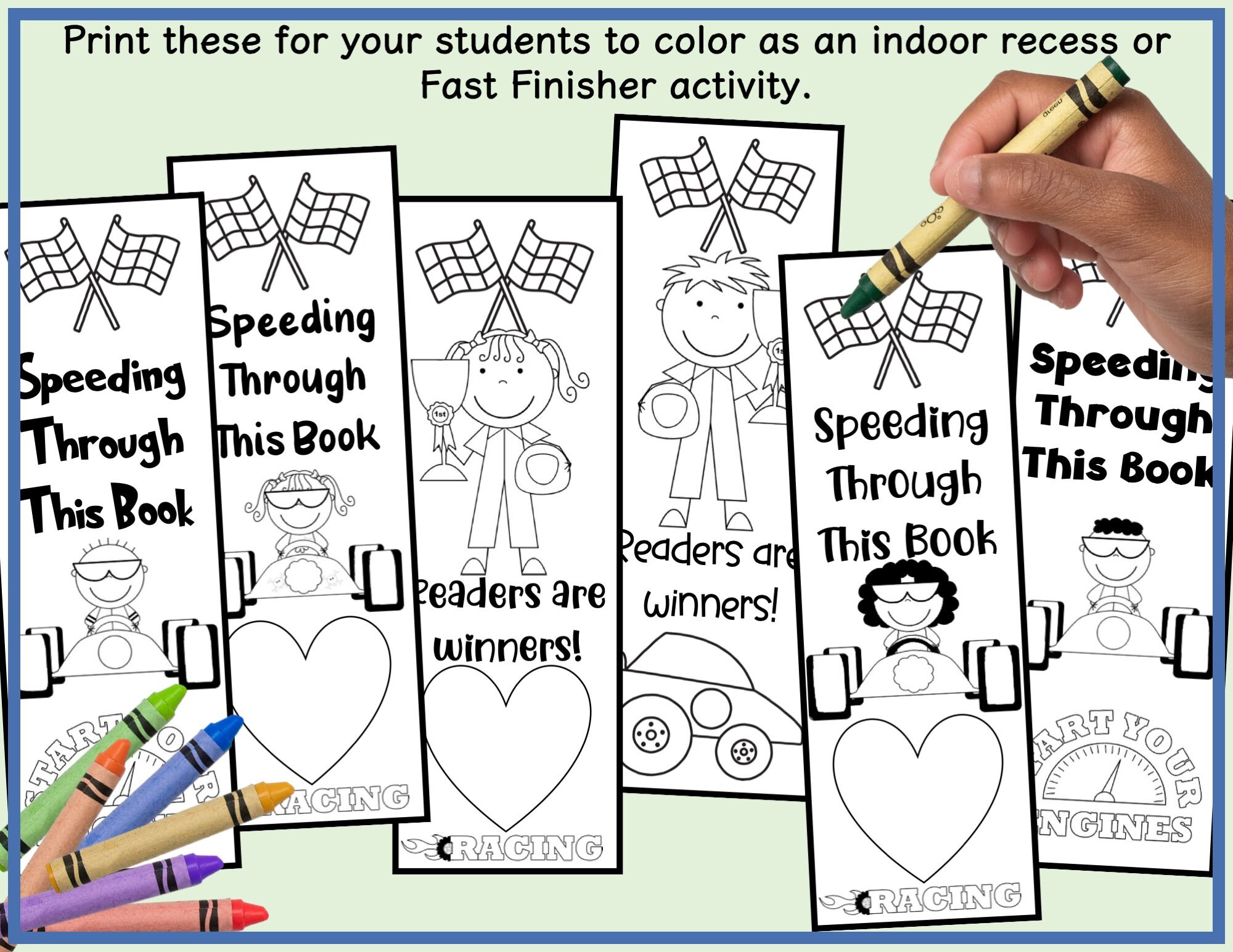 Printable Racing Kids Bookmarks in Color and Black & White for Kids ...