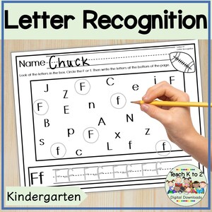 Hojas de trabajo de práctica de reconocimiento de letras y escritura a mano para centros de escritura de preescolar y jardín de infantes