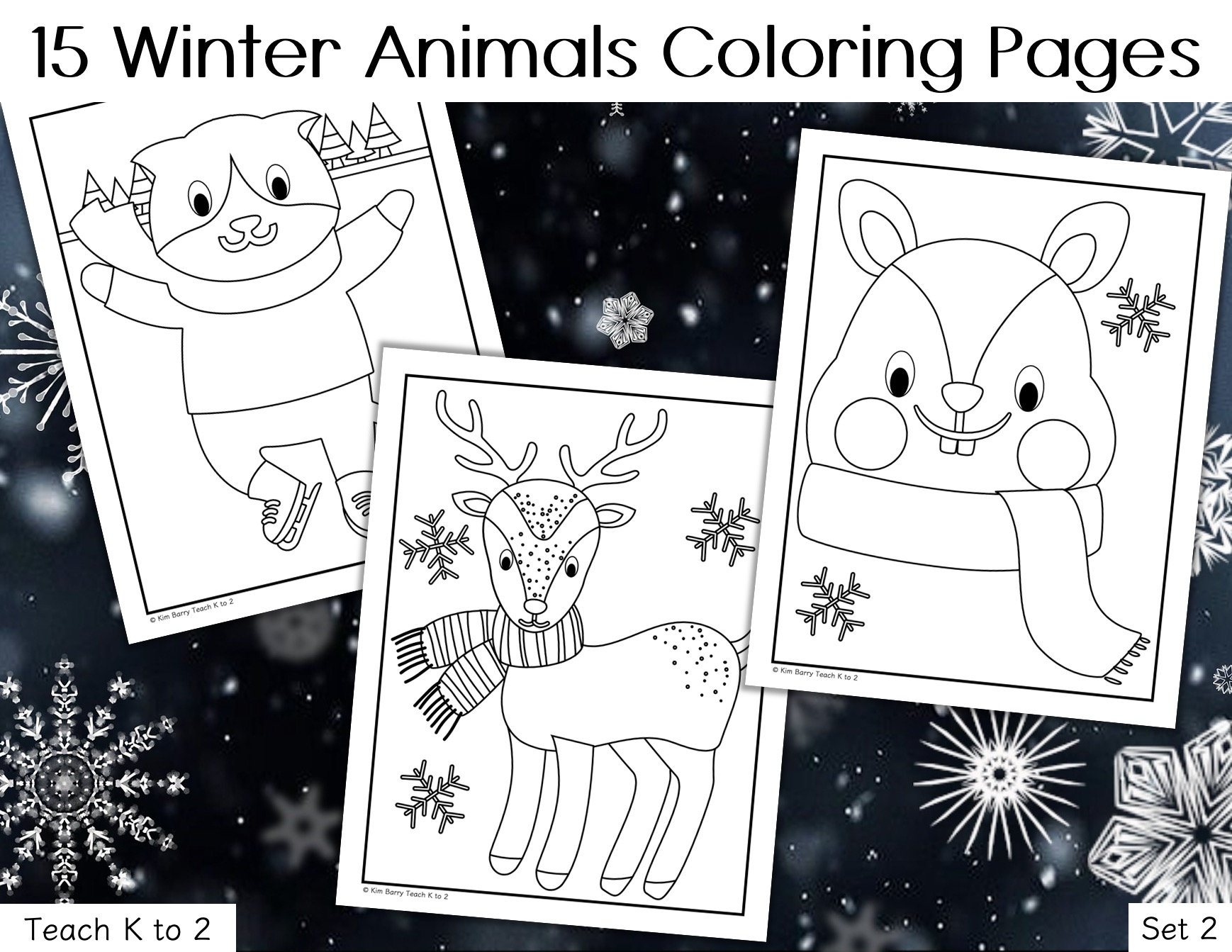 15 Winter Animals Coloring Pages Set 2/Printable Animals Coloring Pages/Winter Coloring Fun/Print From Home/Coloring for Kids Teach K to 2