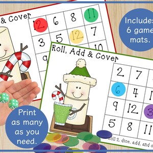 Roll, Add, and Cover Christmas Math Dice Game Kindergarten, First, or ...