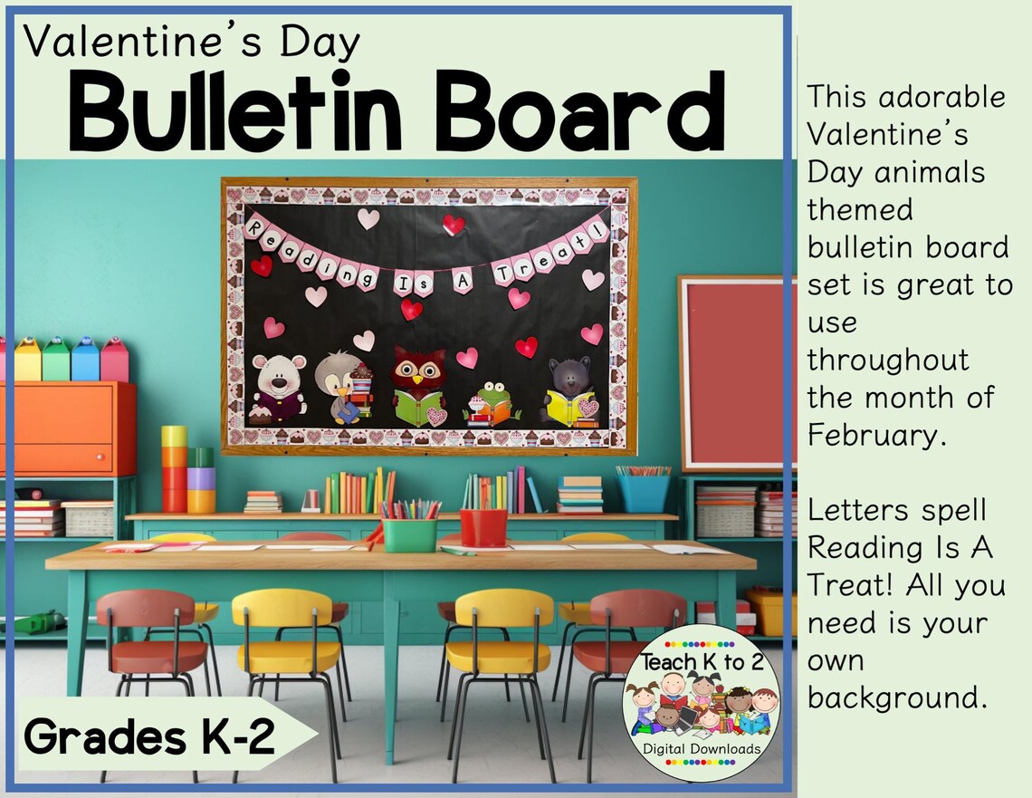 Valentine's Day Bulletin Board Set With Reading Animals/reading is a ...