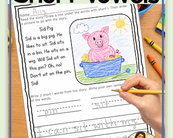 Decoding Stories With Short Vowels | Decodable Reading Passages for First Grade | Build Reading Fluency and Sentence Writing | SoR Aligned