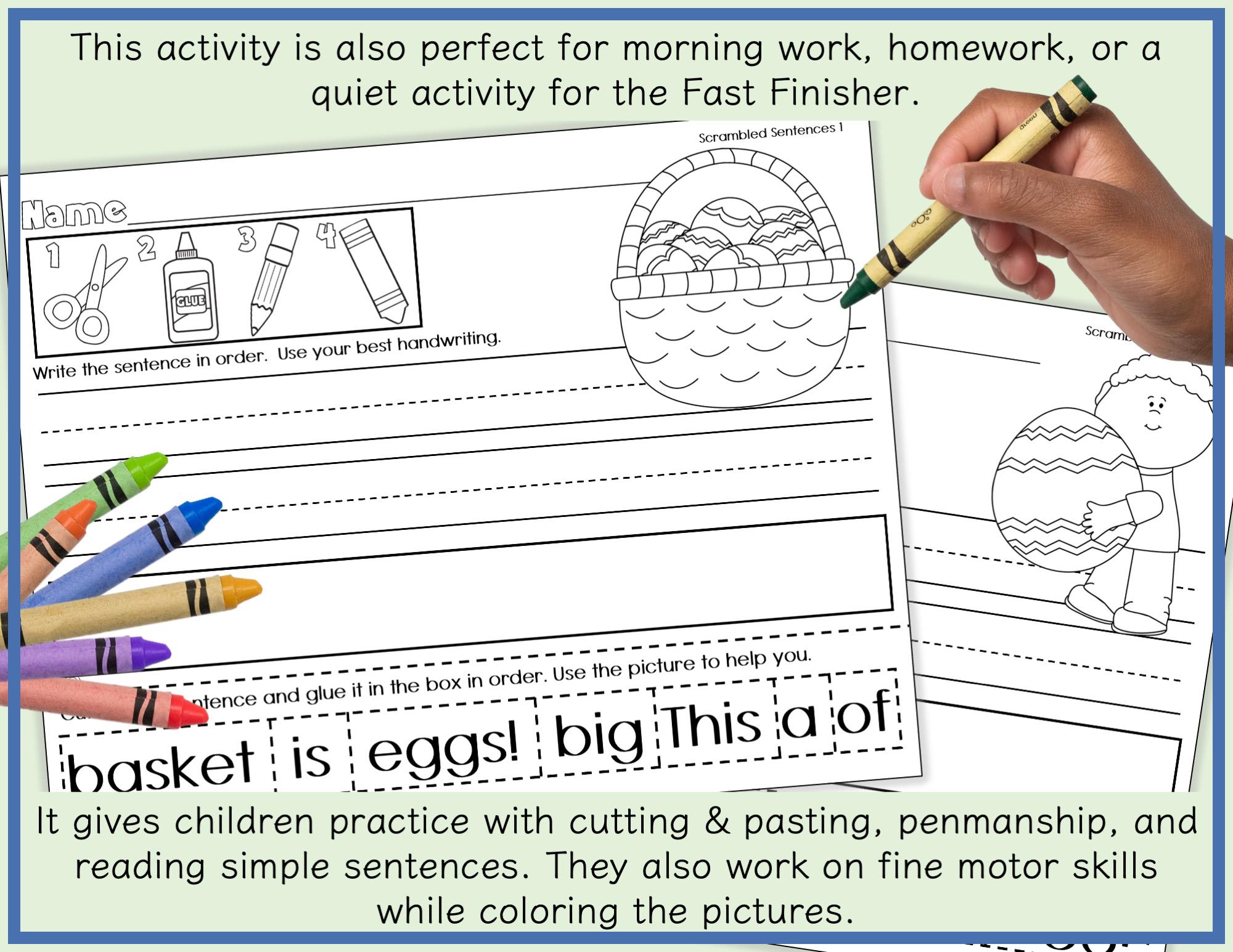 Easter Scrambled Sentences Cut and Paste Writing Activity for First ...