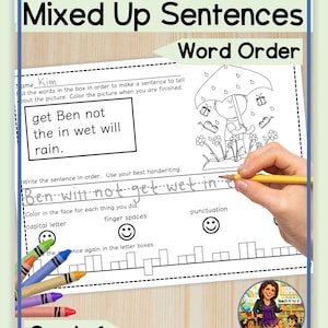Spring Scrambled Sentences Practice Worksheets | First Grade Word Order | Homeschool Writing Fluency | Instant Download | Literacy Centers